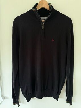 Etro Black Quarter-Zip Sweater with Multicolor Trim